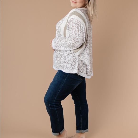 Racing Stripes Animal Print Top in Taupe - Picture 12 of 15